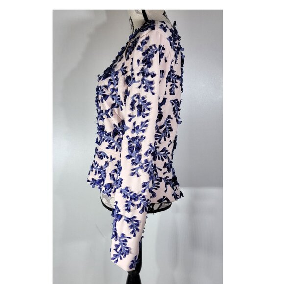 Bibhu Mohapatra Couture 3D Appliqué Floral Top, Blush/Navy, Womens Size 8 - Picture 3 of 8